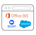 web broswer frame with Office 354, Zoom and Salesforce logos inside
