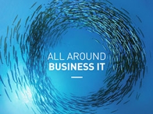 School of fish swimming in a circle around the words All Around Business IT 