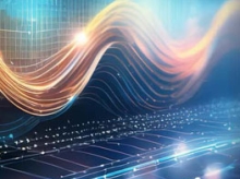 waves made of golden lights going across a shiny background