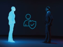 Glowing figure facing a shadowy man in a suit