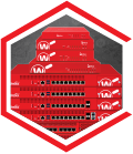 stack of red WatchGuard Fireboxes for tabletop and rackmount