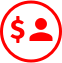 Red circle with a red dollar sign and person icon inside