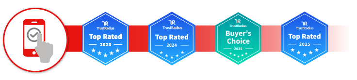 TrustRadius Award badges next to a WatchGuard Identity Security icon