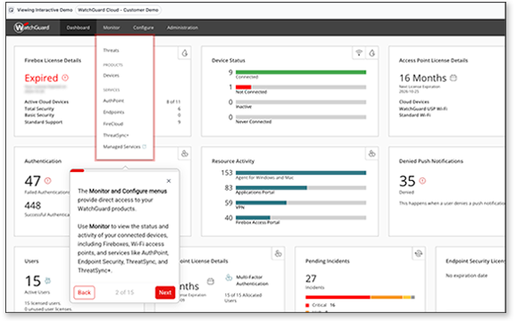 WatchGuard Cloud click-through demo dashboard